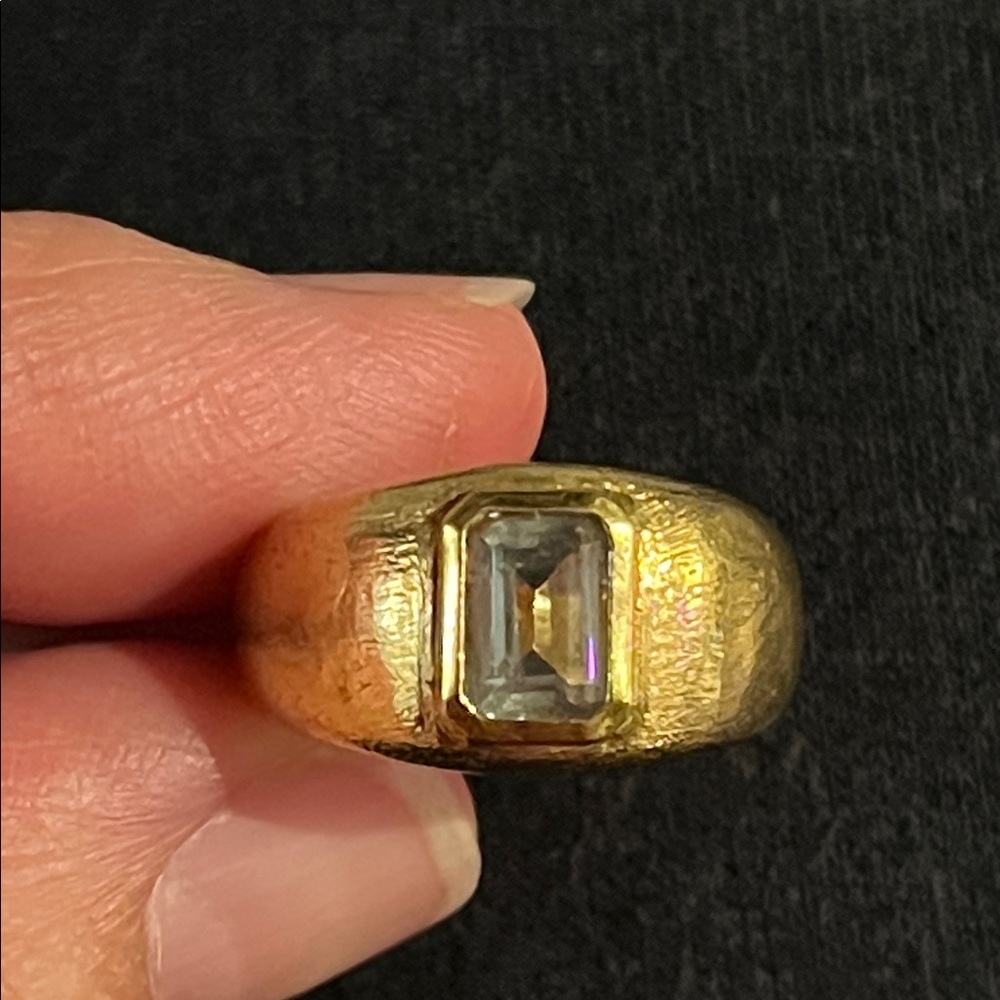 Vintage Genuine Prasiolite + 14k Gold Over Solid Sterling Silver Ring, Size 7